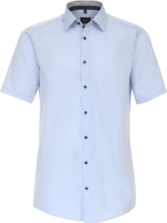 Blauw Overhemd Korte Mouw Strijkvrij Modern Fit Venti - M
