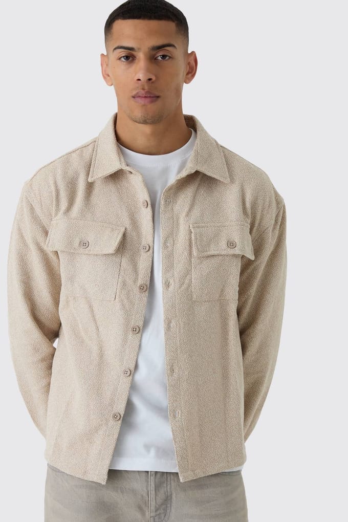 Regular Boucle Heavyweight Overshirt | Light Beige | Size Medium