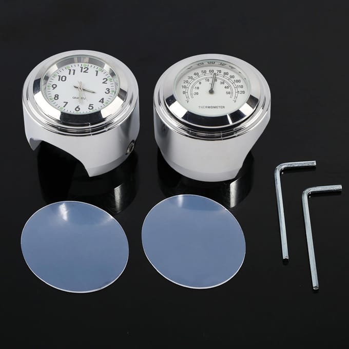78  1  Motorfiets Stuurbevestiging Horloge Wijzerplaat Klok & Thermometer Temp Wit white