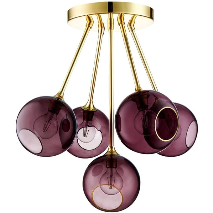 DESIGN BY US Plafondlamp Ballroom Molecule, paars, glas, 5-lamps