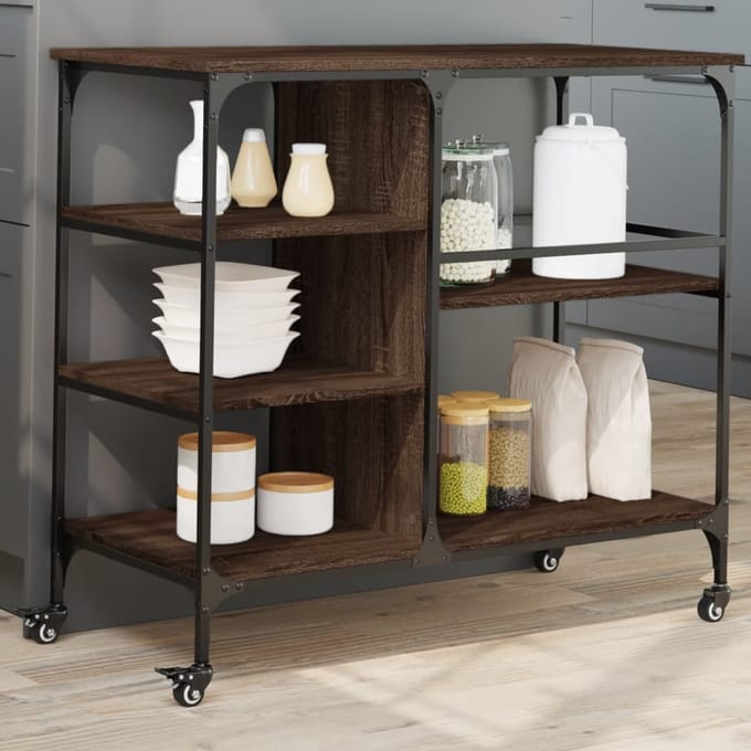 vidaXL - Keukentrolley - 100x45x89,5 - cm - bewerkt - hout - bruin - eikenkleurig