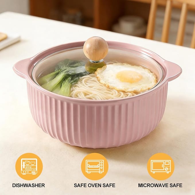 Dailygoods- Ovenschaal 800 ml - Keramisch - Hittebestendig - Met deksel - Handgrepen - Multifunctioneel design - Bakvorm