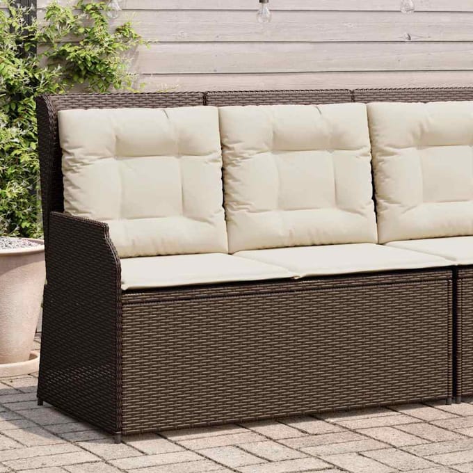 vidaXL - Tuinbankje - verstelbaar - met - kussens - poly - rattan - bruin