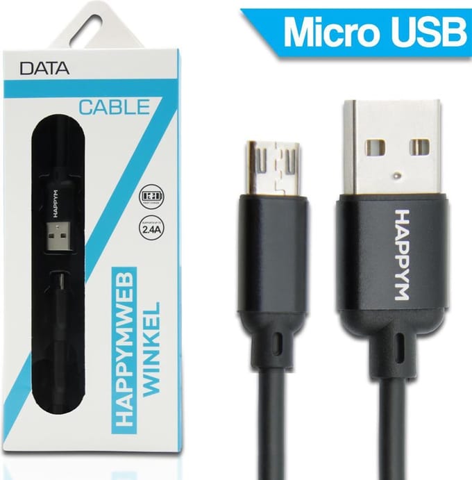 Micro USB Kabel 2 Meter Oplaadkabel - Micro USB naar USB 2.0 - HappyMwebwinkel