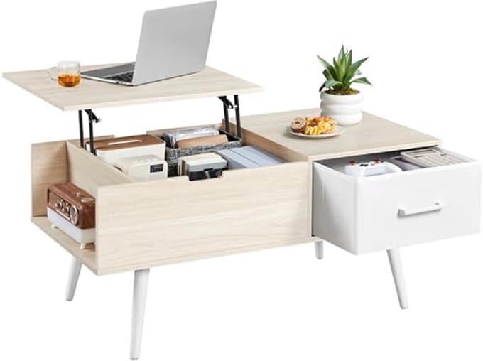 Verstelbare salontafel met opbergruimte - Moderne koffietafel voor woonkamer en eetkamer