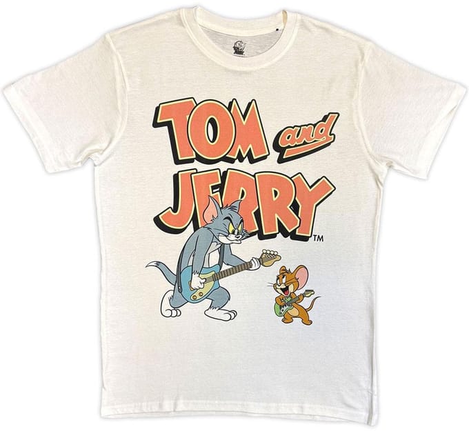 Tom & Jerry - Playing Guitar Heren Tshirt - S - Wit