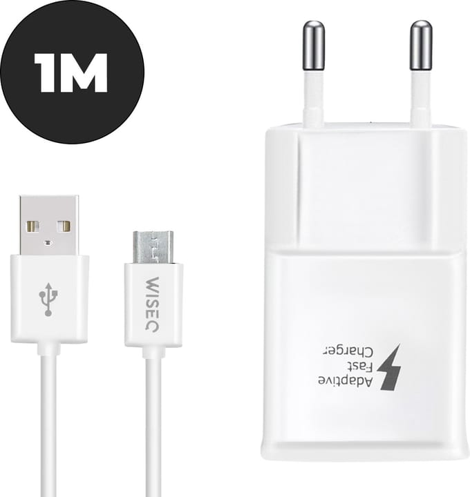 USB adapter geschikt voor Samsung en Huawei – inclusief Micro USB datakabel 1 meter – wit – WiseQ