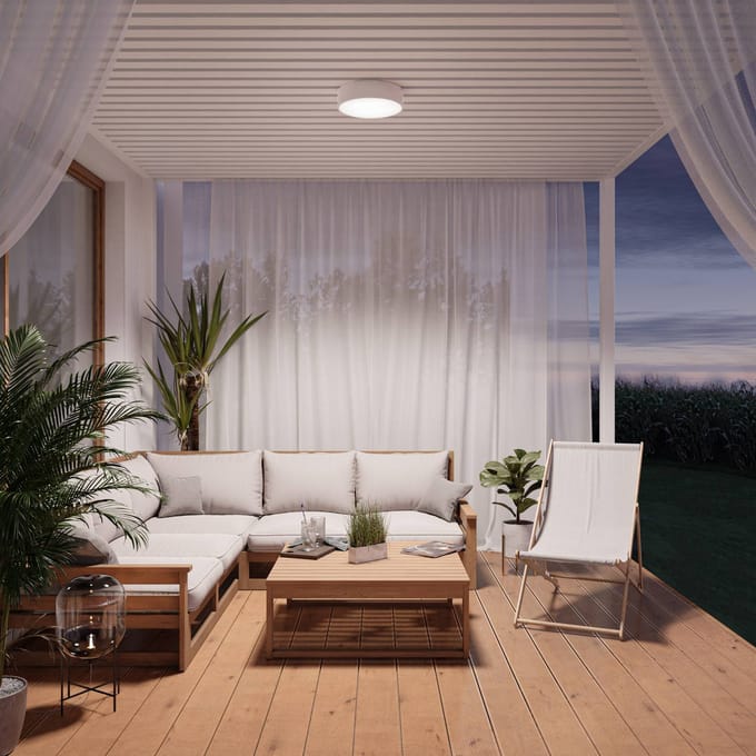TEMAR LIGHTING Plafondlamp Cleo, Ø 20 cm, IP54, wit, metaal, E27