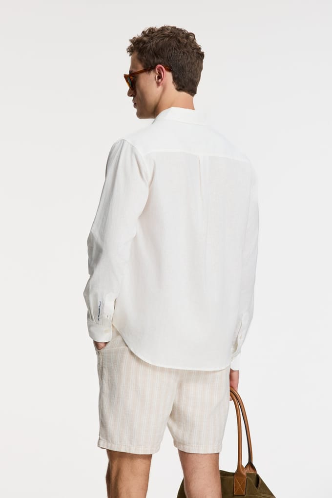 Shiwi Rick Linen Long Sleeve Shirt Solid White Maat: M | Casual Overhemden Outlet | Heren | Wit