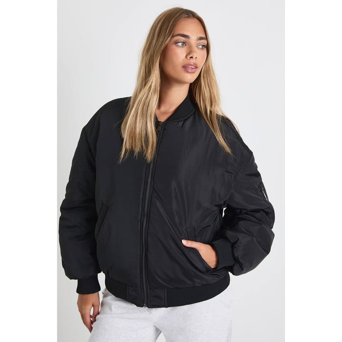 boohoo Dames Oversized Bomberjack | Zwart | Maat: 36