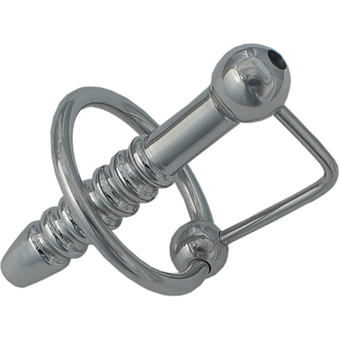 Holle geribbelde metalen penisplug 12 mm met eikelring