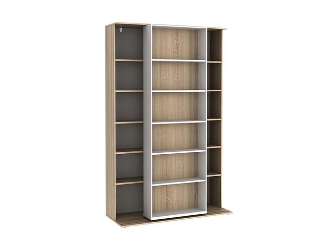 Vente-unique Uitschuifbare boekenkast PRALI - 18 nissen - Wit en eiken