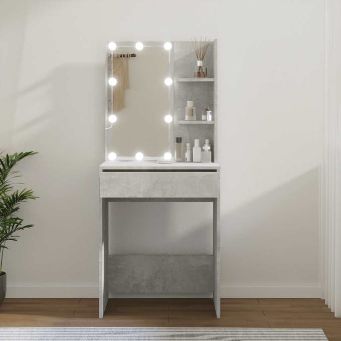 vidaXL - Kaptafel - met - LED-verlichting - 60x40x140 - cm - betongrijs