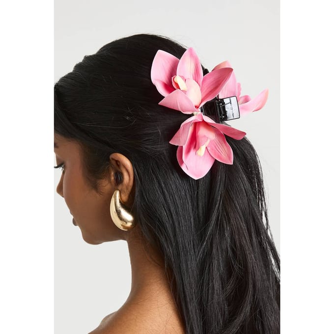 boohoo Dames Statement Bloemen Klauwclip | Roze