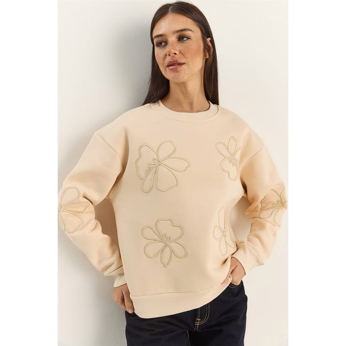 Geborduurd Ronde Hals Lange Mouwen Sweatshirt
