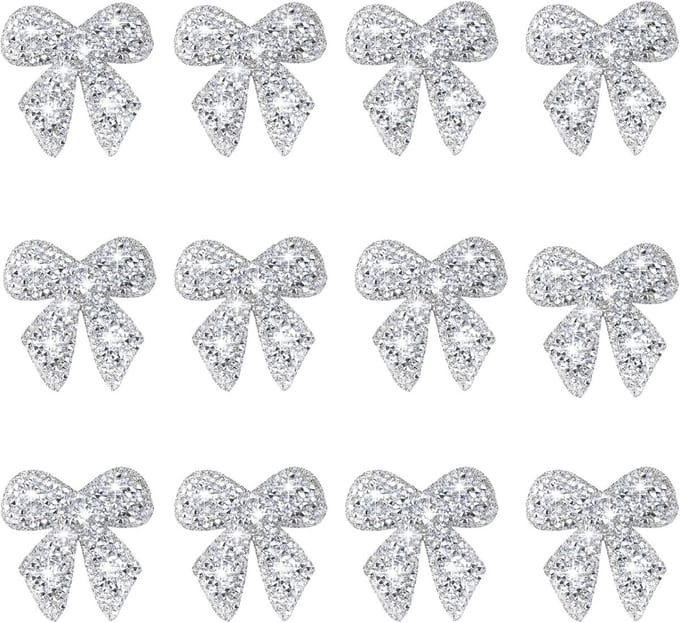 12pcs Bowknot Rhinestone Patches Sparkling Crystal Bow Iron On Patches Glitter Applique Patch Embroidered Patch for - ShopVlot
