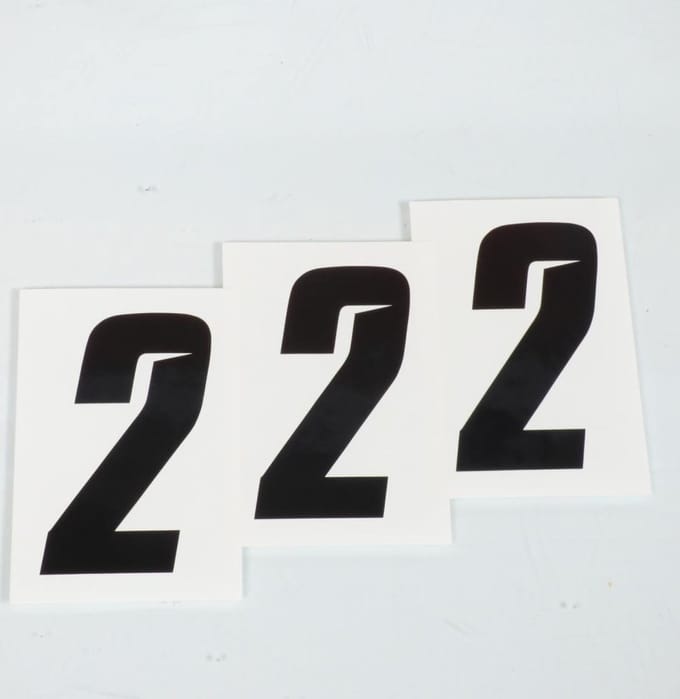 Set van 3 sticker racenummer twee 2 zwart Blackbird 100x50 voor motor