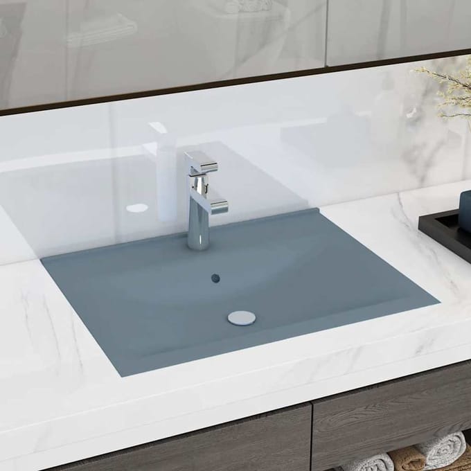 vidaXL - Wastafel - met - kraangat - 60x46 - cm - keramiek - mat - lichtblauw