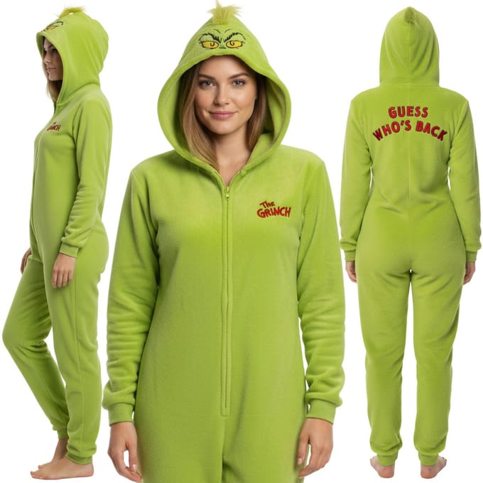 Grinch POLAR pyjama EENDELIG met ritssluiting, dames WARME onesie met capuchon L-XL