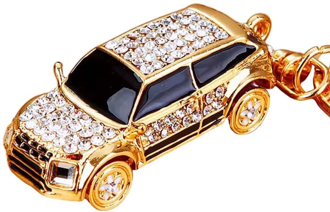 Mini auto sleutelhanger - Diamant - Goud - Grappig - Cadeau - Autoliefhebber