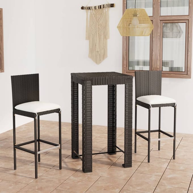 vidaXL - 3-delige - Tuinbarset - met - kussens - poly - rattan - zwart