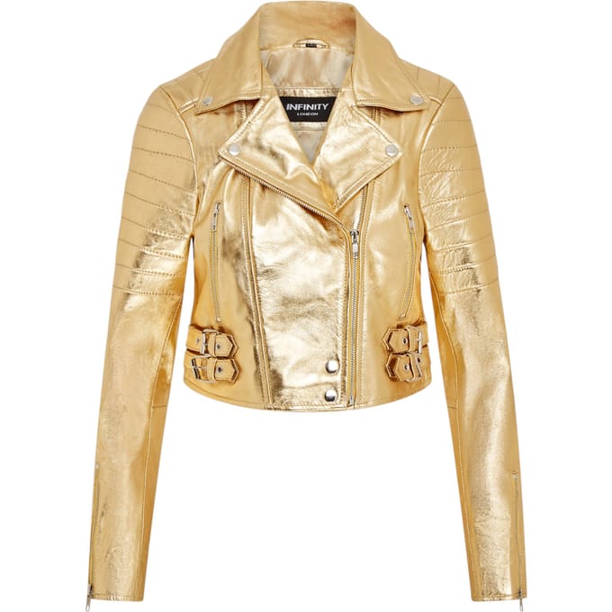 Dames Gouden Cropped Brando Leren Bikerjack - Damascus