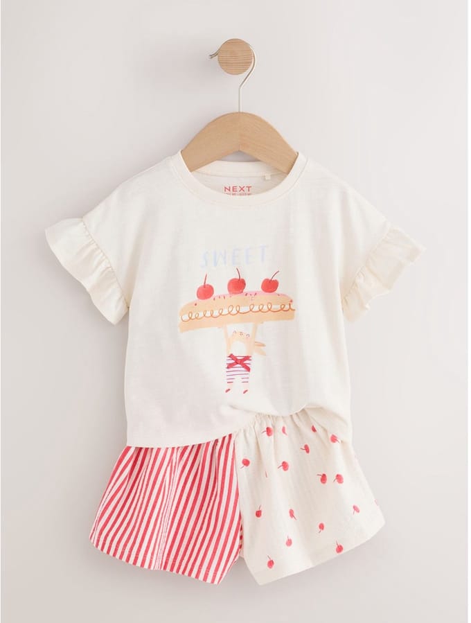Next - Meisjes - Set van T-shirt met korte mouwen en short - Wit