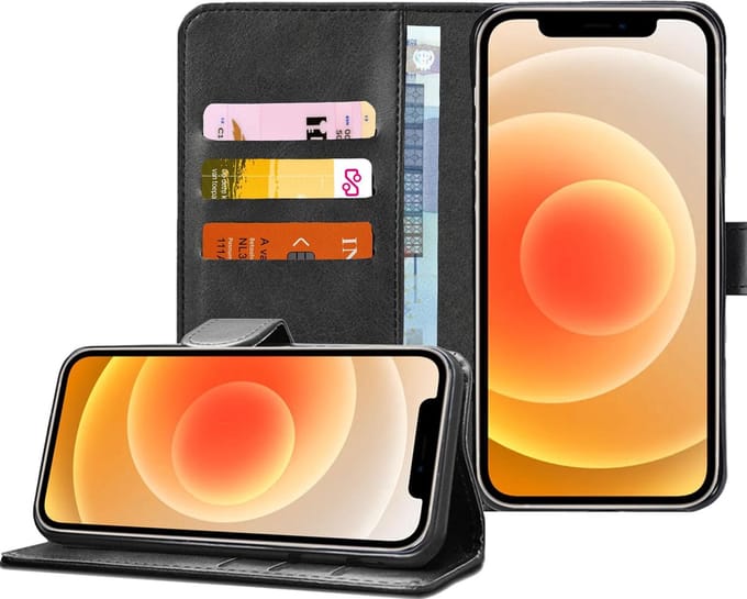 Geschikt voor iPhone 13 Mini - Bookcase Zwart - Portemonnee Hoesje