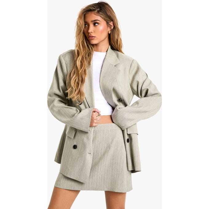 boohoo Dames Pinstripe A-Lijn Getailleerde Mini Rok | Sage | Maat: 16