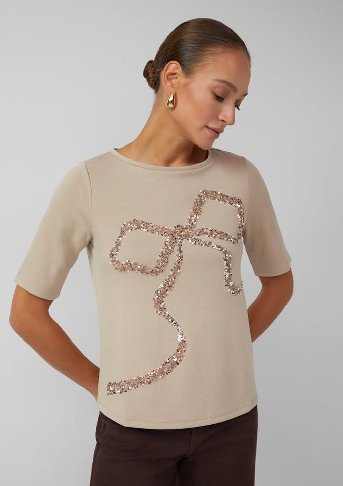 s.Oliver BLACK LABEL - Dames t-shirt - Maat M - Vrouwen - Bruin - Elastaan