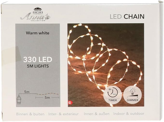 Anna's Collection Draadverlichting lichtsnoer - 330 leds - warm wit - zilver draad - 500 cm - lichtdraad - kerstverlichting