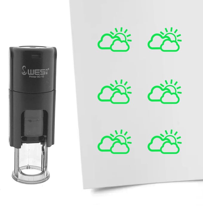 CombiCraft Stempel bewolkt met zon 10mm rond groene inkt - per 1 stuk