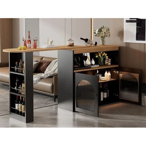 ModernLuxe Dressoir、Draaibare en uitschuifbare barkast met LED - grote opbergruimte - eigentijdse stijl - Zwart