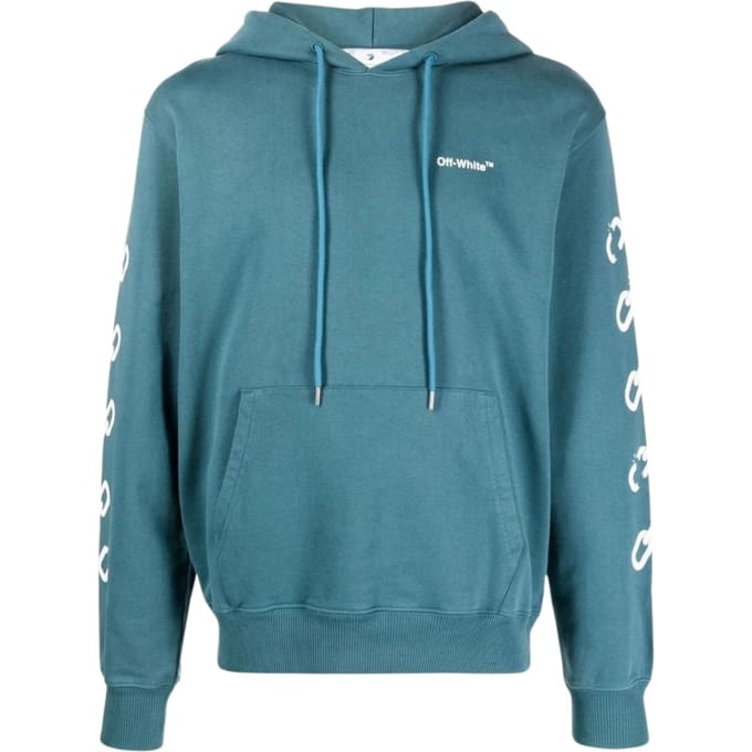Gebroken witte kettingpijlontwerp, slim-fit eendgroene hoodie