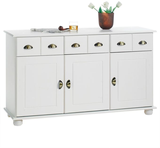 Sideboard COLMAR 135 cm van massief hout - Wit