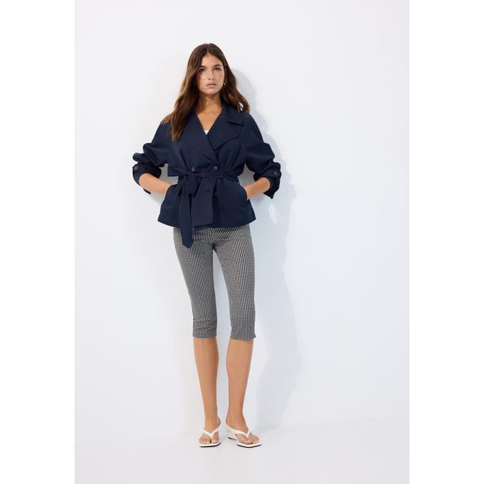 Stradivarius Korte, soepelvallende trenchcoat met ceintuur  Blauw XL
