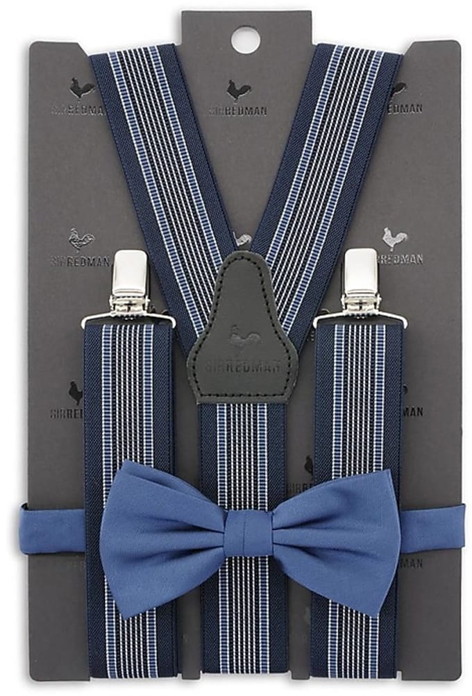 Sir Redman - Bretels met strik - bretels combi pack James Wyatt blauw - blauw / wit