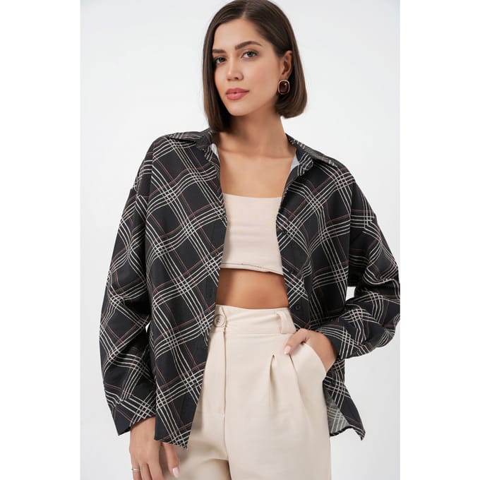 Overmaatse Geruite Blouse met Knopen
