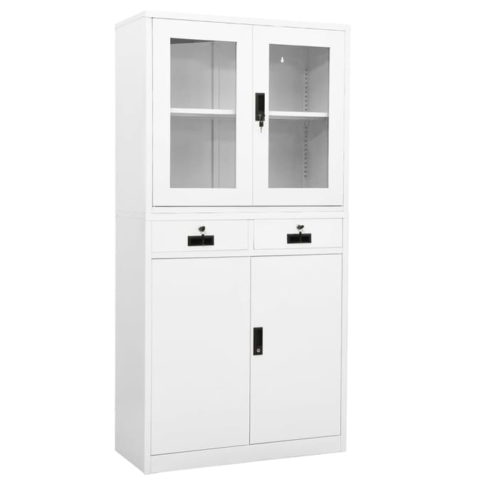 vidaXL - Kantoorkast - 90x40x180 - cm - staal - en - gehard - glas - wit