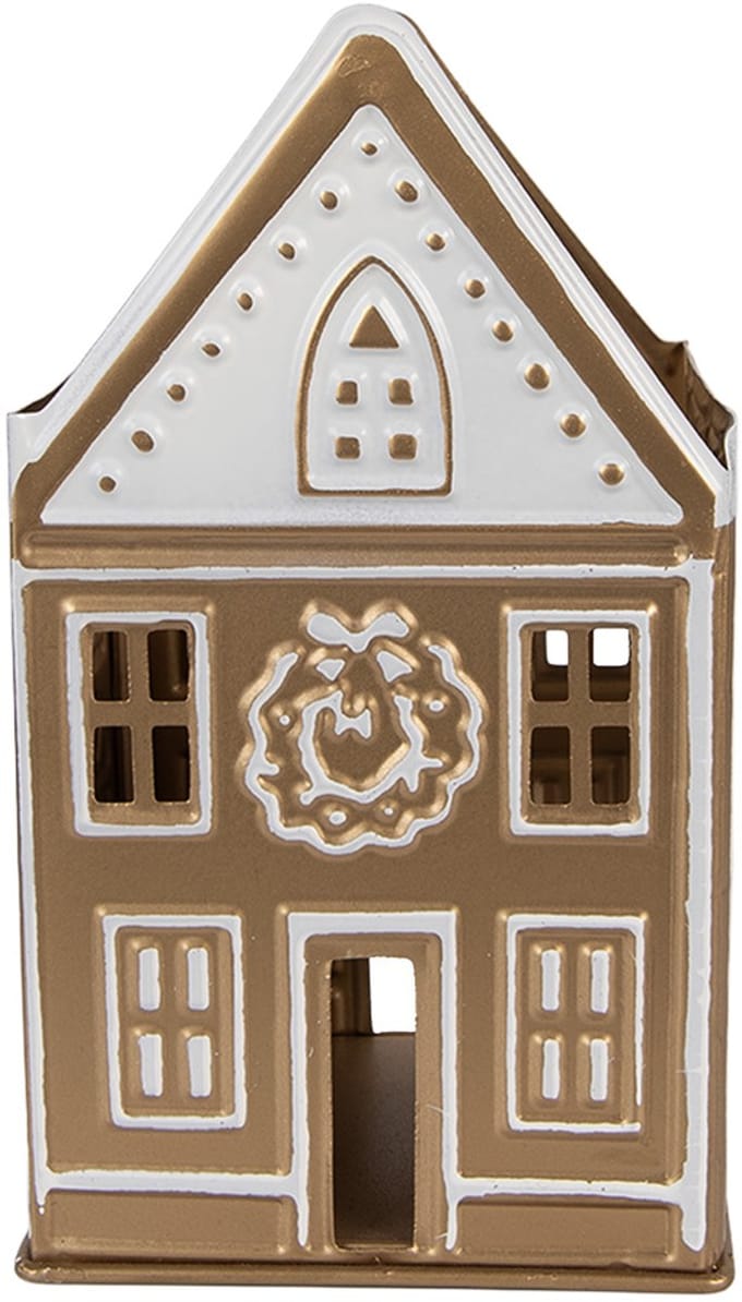 Clayre & Eef Waxinelichthouder Huis 12x11x22 cm Goudkleurig Metaal