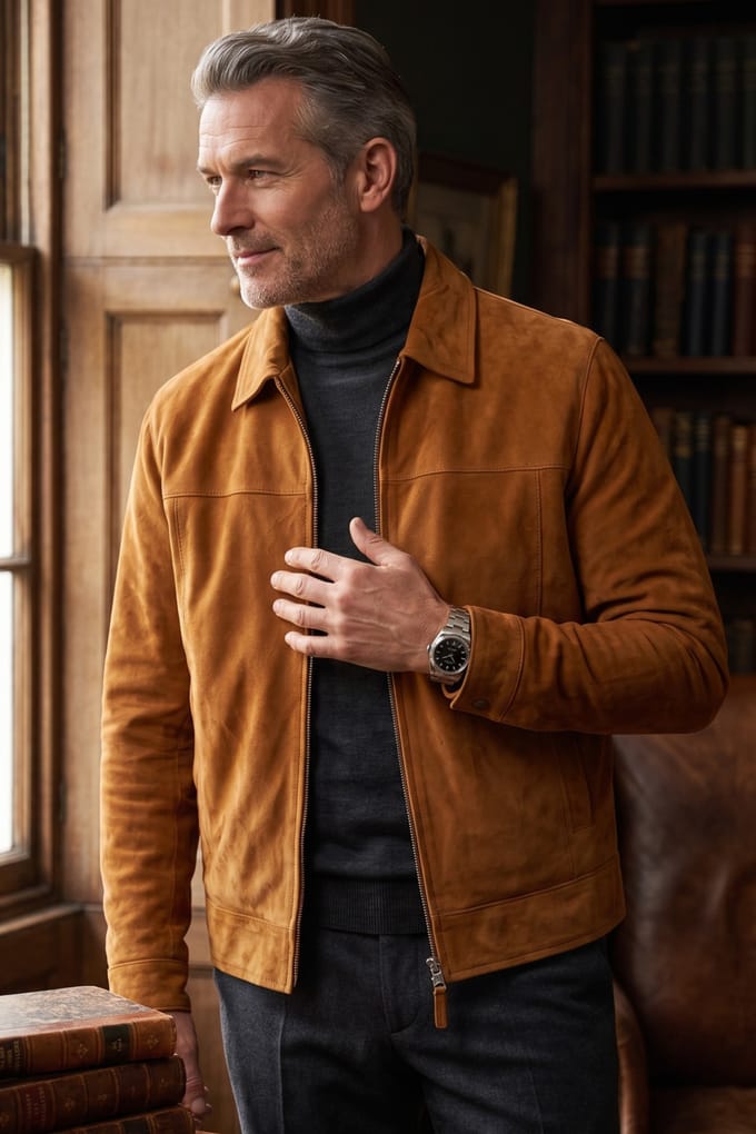 Heren beige geitensuède leren Harrington-motorjas - Ridge