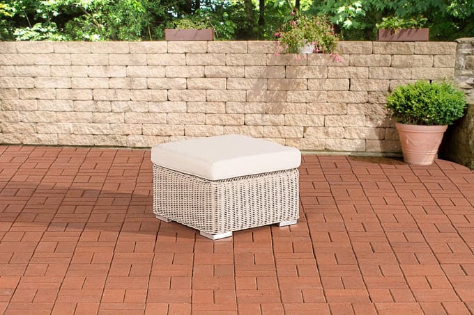CLP Polyrattan hocker Bilbao / Madeira parelwit gebroken wit