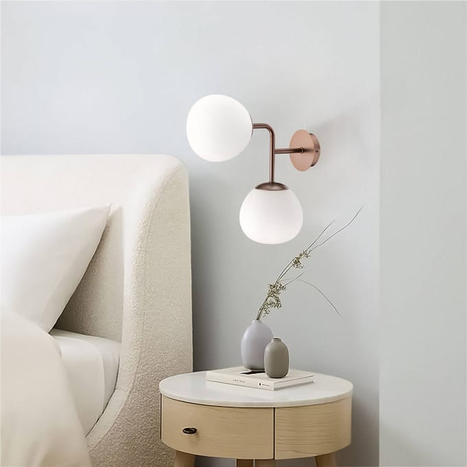 Maytoni wandlamp Erich, messing rosé, glas/metaal, 2-lamps.