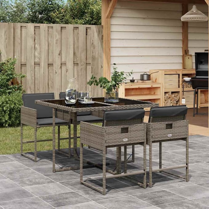 vidaXL - 5-delige - Tuinset - met - kussens - poly - rattan - grijs