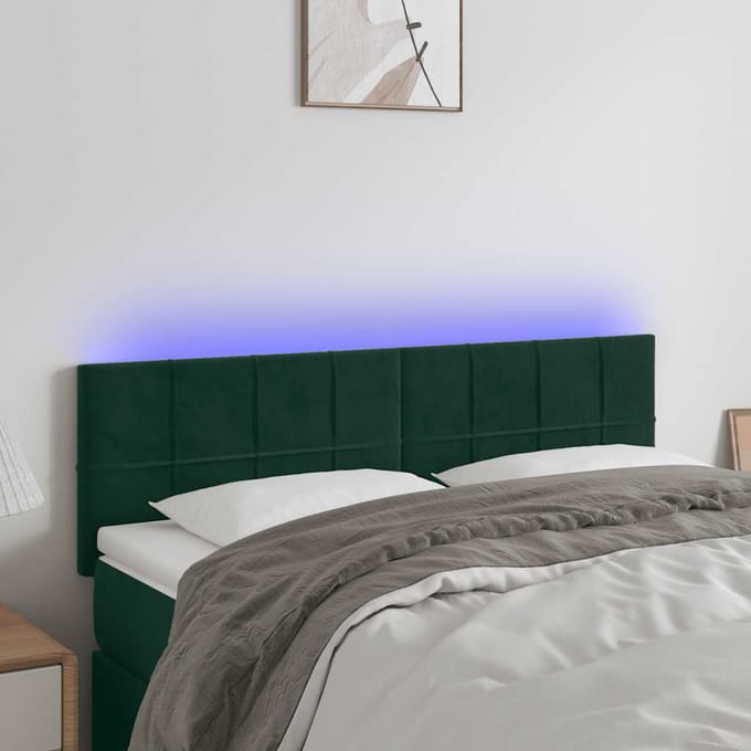 vidaXL - Hoofdbord - LED - 144x5x78/88 - cm - fluweel - donkergroen