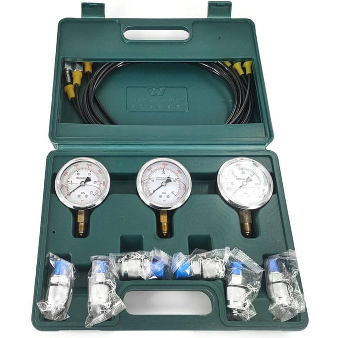 Hydraulische manometerset Graafmachine Hydraulische set Drukmeetapparaat met 6 testkoppelingen groen