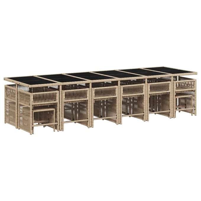 vidaXL - 17-delige - Tuinset - met - kussens - poly - rattan - gemengd - beige