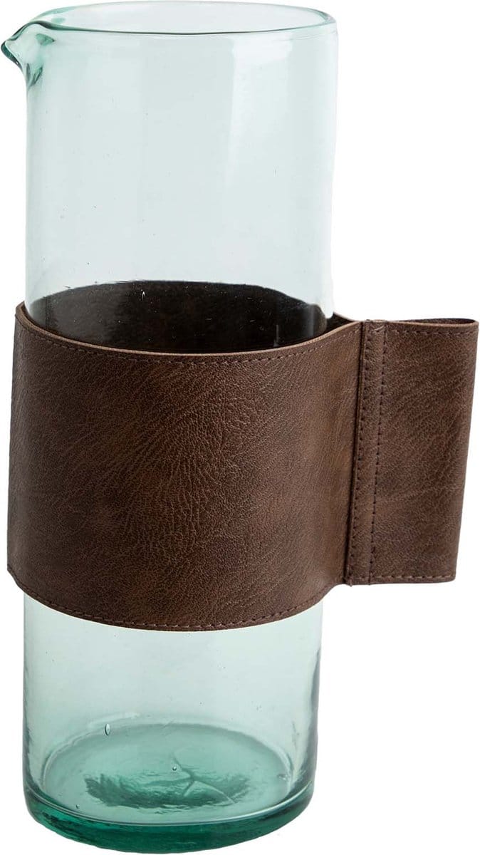 Return to Sender Karaf 1,2 liter - recycled glas - Leren handvat - waterkan