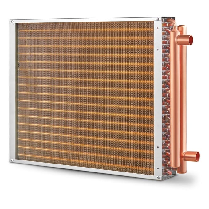 18 x 20  Warmtewisselaar Water naar Lucht 3-Rijig 3/8  Koperen Aansluitingen 242 Lamellen