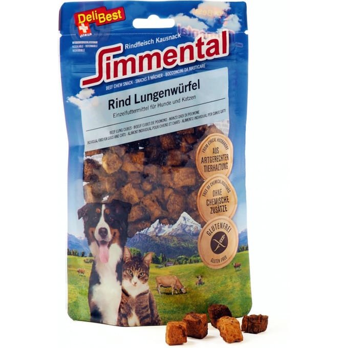 Voordeelverpakking: 8x60g DeliBest Simmental rundvlees longblokjes hondensnacks